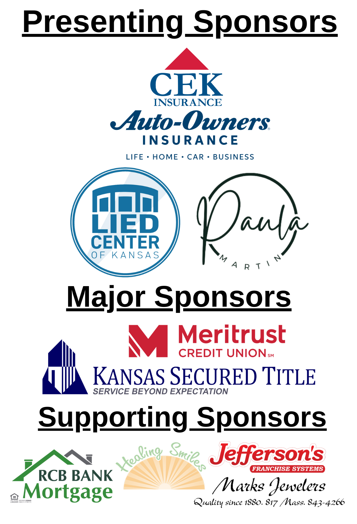 logos of our presenting, major, and supporting sponsors